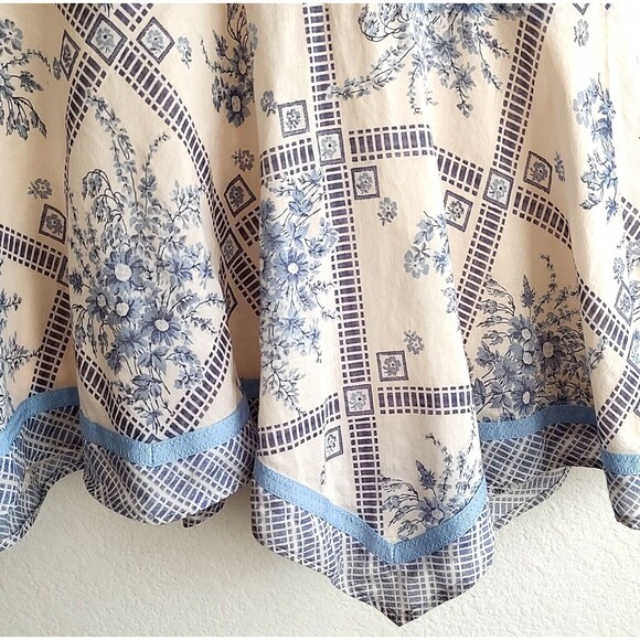 Loft Skirt Cream Blue Floral Handkerchief Plaid Hem - Picture 4 of 6